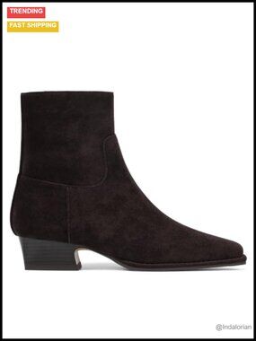 Women's Square Toe Ankle Boots Chunky Block Heel Zip Suede Booties